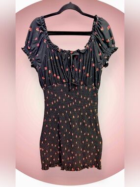 For Justify Black Floral Smocked Mini Dress